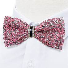 Pink Silver Imitation Crystal Pretied Bowtie for Men Adjustable Bow Tie for Wedding Prom Tuxedo