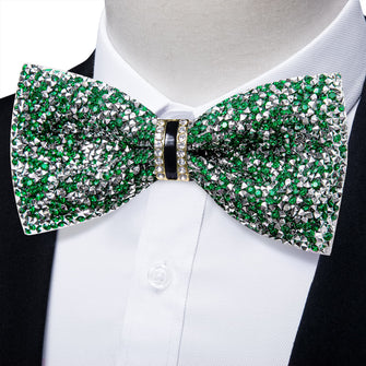 Green Silver Men's Bowtie, Sequin Imitation Diamond Bow tie for Men Pre-Tied Adjustable Sparkly Bow Tie for Party Banquet Wedding