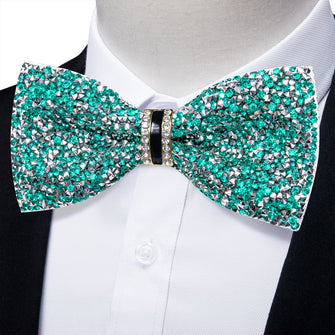 light teal green silver Imitation Diamond Rhinestone Bow Ties for Men - Pre Tied Sequin Bowties Men with Adjustable Length