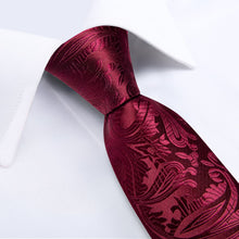 Burgundy red paisley silk tie set with mens tie clip for suit dress