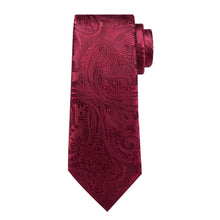 Burgundy red paisley silk tie set with mens tie clip for suit dress