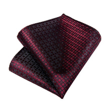 Burgundy red plaid silk mens tie set for business suit