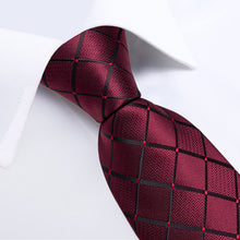 deep red plaid silk tie set for mens suit dress