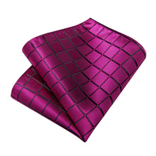 silk purple pink plaid tie set for men