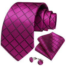 silk purple pink plaid tie set for men