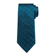 Dress Tie Deep Teal Plaid Men's Silk Tie Pocket Square Cufflinks Set