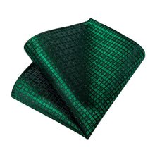 Mens Tie Emerald Green Plaid Silk Tie Handkerchief Cufflinks Set for Dress Suit