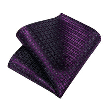 Dress Tie Deep Purple Plaid Men's Silk Tie Handkerchief Cufflinks Set