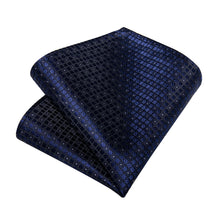 Dress Tie Deep Blue Plaid Men's Silk Tie Handkerchief Cufflinks Set