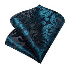 Dress Tie Deep Teal Paisley Men's Silk Tie Handkerchief Cufflinks Set