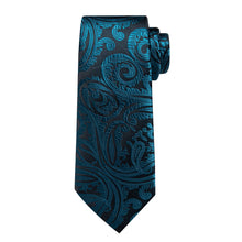 Dress Tie Deep Teal Paisley Men's Silk Tie Handkerchief Cufflinks Set