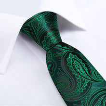 mens classic silk paisley green tie pocket square cufflink set