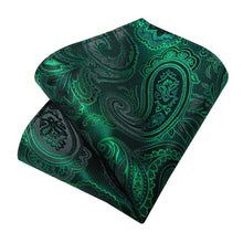 mens classic silk paisley green tie pocket square cufflink set