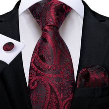 Dress Tie Burgundy Paisley Men's Silk Tie Handkerchief Cufflinks Set for wedding