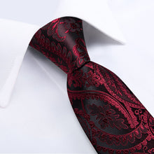 Dress Tie Burgundy Paisley Men's Silk Tie Handkerchief Cufflinks Set for wedding