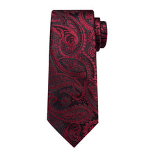 Dress Tie Burgundy Paisley Men's Silk Tie Handkerchief Cufflinks Set for wedding