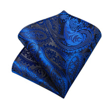 Dress Tie Blue Paisley Men's Silk Tie Handkerchief Cufflinks Set