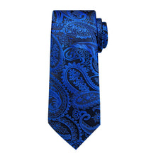 Dress Tie Blue Paisley Men's Silk Tie Handkerchief Cufflinks Set