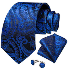 Dress Tie Blue Paisley Men's Silk Tie Handkerchief Cufflinks Set