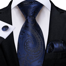 deep blue mens silk floral tie set for business