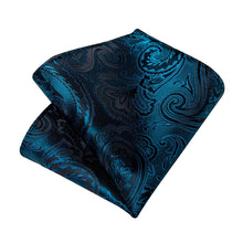 Dress Tie Teal Floral Men's Silk Tie Handkerchief Cufflinks Set