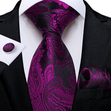 Dress Tie Violet Purple Floral Men's Silk Tie Handkerchief Cufflinks Set