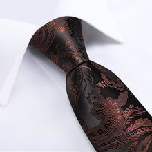 deep brown paisley silk mens ties pocket square cufflinks set