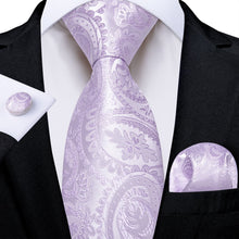 light purple paisley silk mens tie pocket square cufflinks set