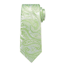 light green paisley silk mens handkerchirf cufflinks set