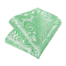 SeaFoam Green paisley mens silk tie handkerchief cufflinks set for wedding or business