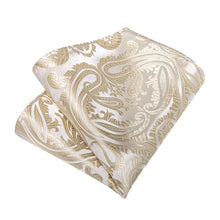 Dress Tie Cream White Paisley Men's Silk Tie Hanky Cufflinks Set