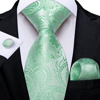 Fashionable and versatile silk floral fern green dress suit tie for men