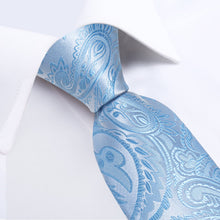 business dress accessory design silk mens floral sky blue ties handkerchief cufflinks set