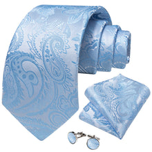 business dress accessory design silk mens floral sky blue ties handkerchief cufflinks set