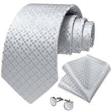 classic work business light grey plaid suit tie handkerchief cufflinks set