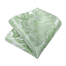 hot sale silk mens dress suit paisley sage green ties handkerchief cufflinks set for business