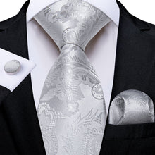 classic summer outfit silk mens floral silver tie handkerchief cufflinks set