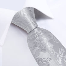 classic summer outfit silk mens floral silver tie handkerchief cufflinks set