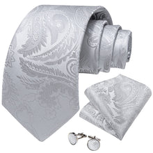 classic summer outfit silk mens floral silver tie handkerchief cufflinks set