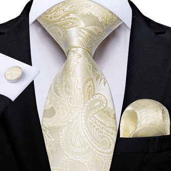 business work office silk mens Linen White floral tie handkerchief cufflinks set