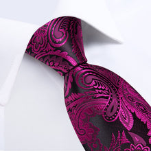 DiBanGu Deep Purple Black Paisley Silk Mens Tie Pocket Square Cufflinks Set