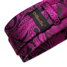 DiBanGu Deep Purple Black Paisley Silk Mens Tie Pocket Square Cufflinks Set