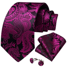 DiBanGu Deep Purple Black Paisley Silk Mens Tie Pocket Square Cufflinks Set