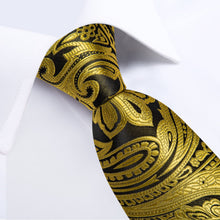 DiBanGu Copper Gold Paisley Silk Mens Tie Pocket Square Cufflinks Set