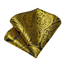 DiBanGu Copper Gold Paisley Silk Mens Tie Pocket Square Cufflinks Set