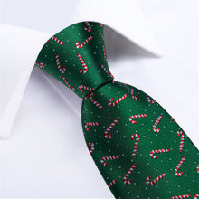 DiBanGu Green Red Candy Cane Christmas Necktie Pocket Square Cufflinks Set