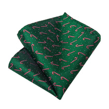 DiBanGu Green Red Candy Cane Christmas Necktie Pocket Square Cufflinks Set