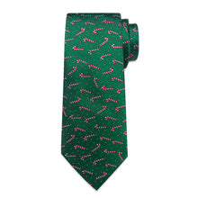 DiBanGu Green Red Candy Cane Christmas Necktie Pocket Square Cufflinks Set