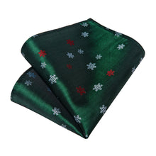 DiBanGu Green White Snow Christmas Silk Necktie Pocket Square Cufflinks Set