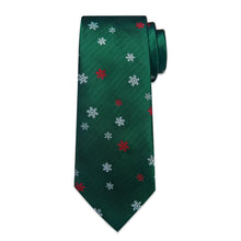 DiBanGu Green White Snow Christmas Silk Necktie Pocket Square Cufflinks Set